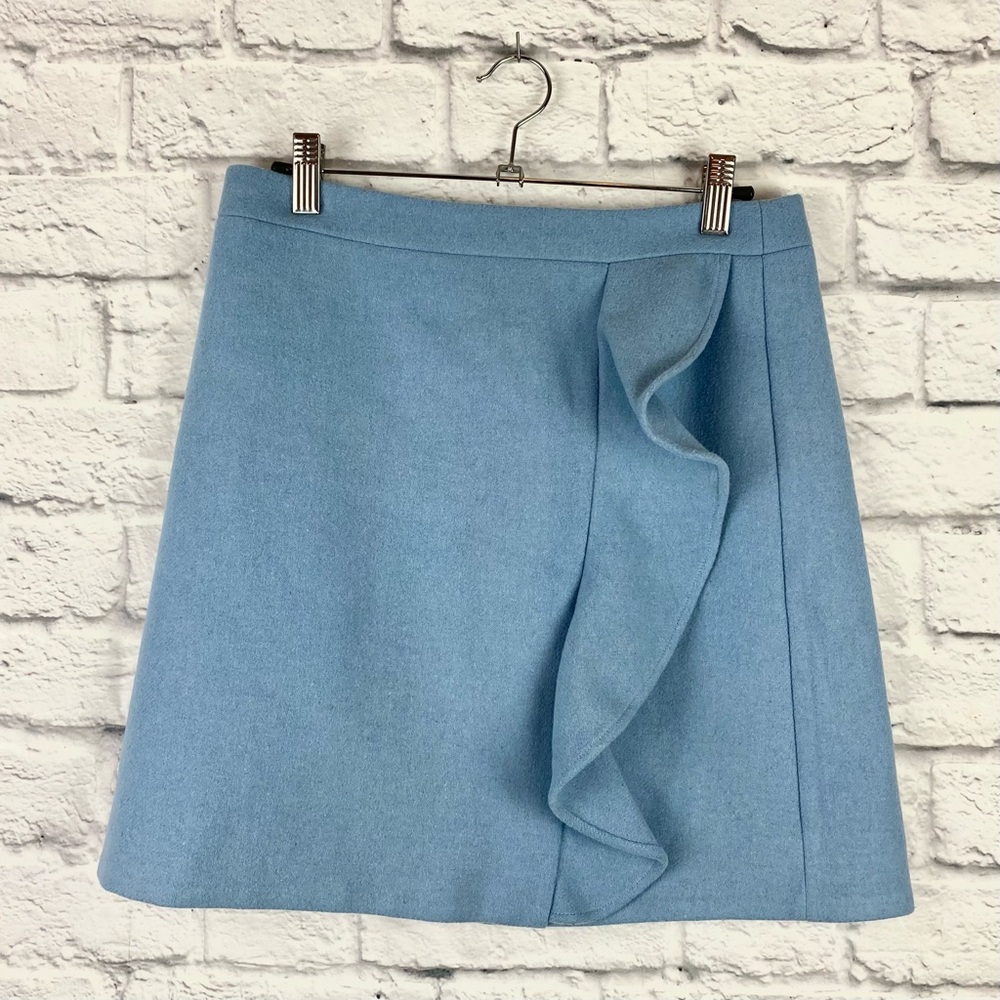 J. Crew Ruffle Front Light Blue Wool Mini Pencil Skirt - Size 2